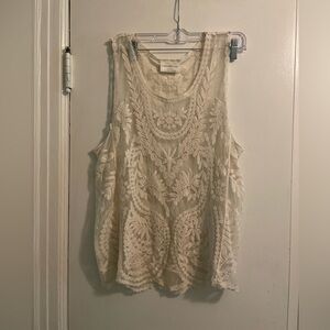 Bobbie Brooks Embroidered Lace Sheer Sleeveless Cream Boho Festival Top Large